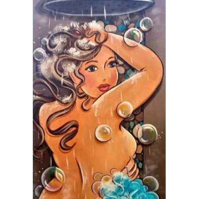 Mona Lisa diamond painting 40x30cm: dikke dame onder de douche